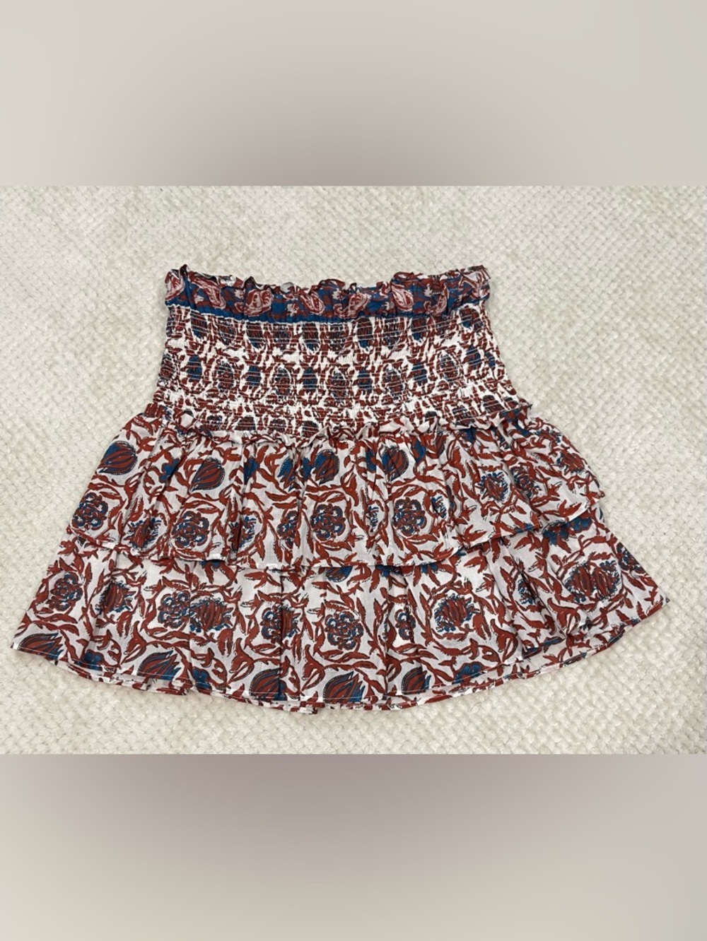 House of Harlow 1960 Smocked Tiered Mini Skirt in “Marble Rust" Size Medium